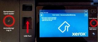 Eine Übersicht über den Anmeldebildschirm und Vorgang auf unserem Self Service Drucker.
