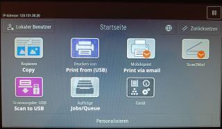 Eine Übersicht über die Optionen im Hauptmenü auf unserem Self Service Drucker.